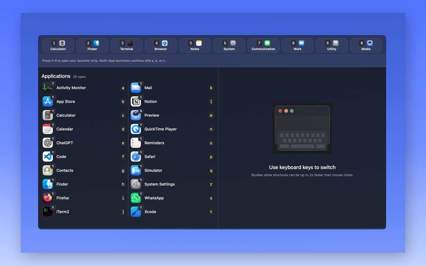 SwiftSwitch screenshot showing app switching