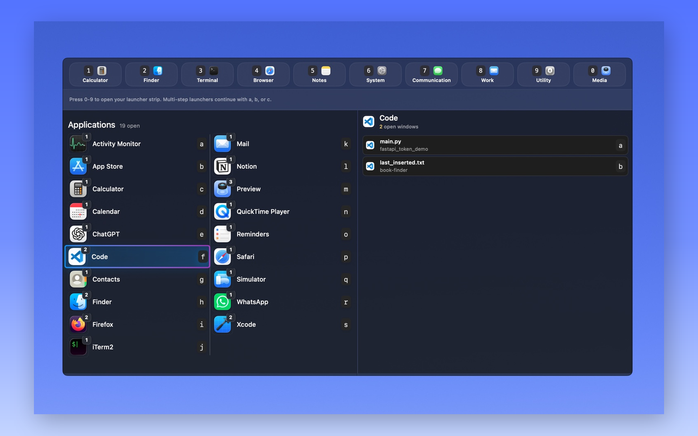 SwiftSwitch screenshot showing launcher slots