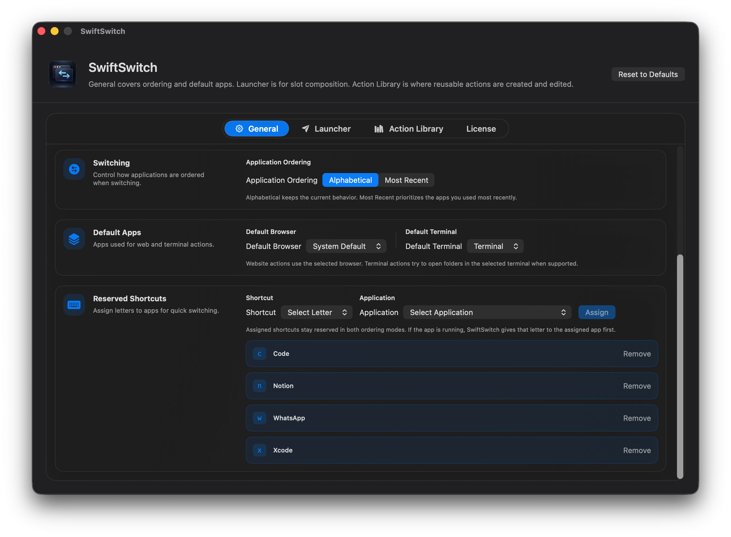 SwiftSwitch launcher workflows screenshot