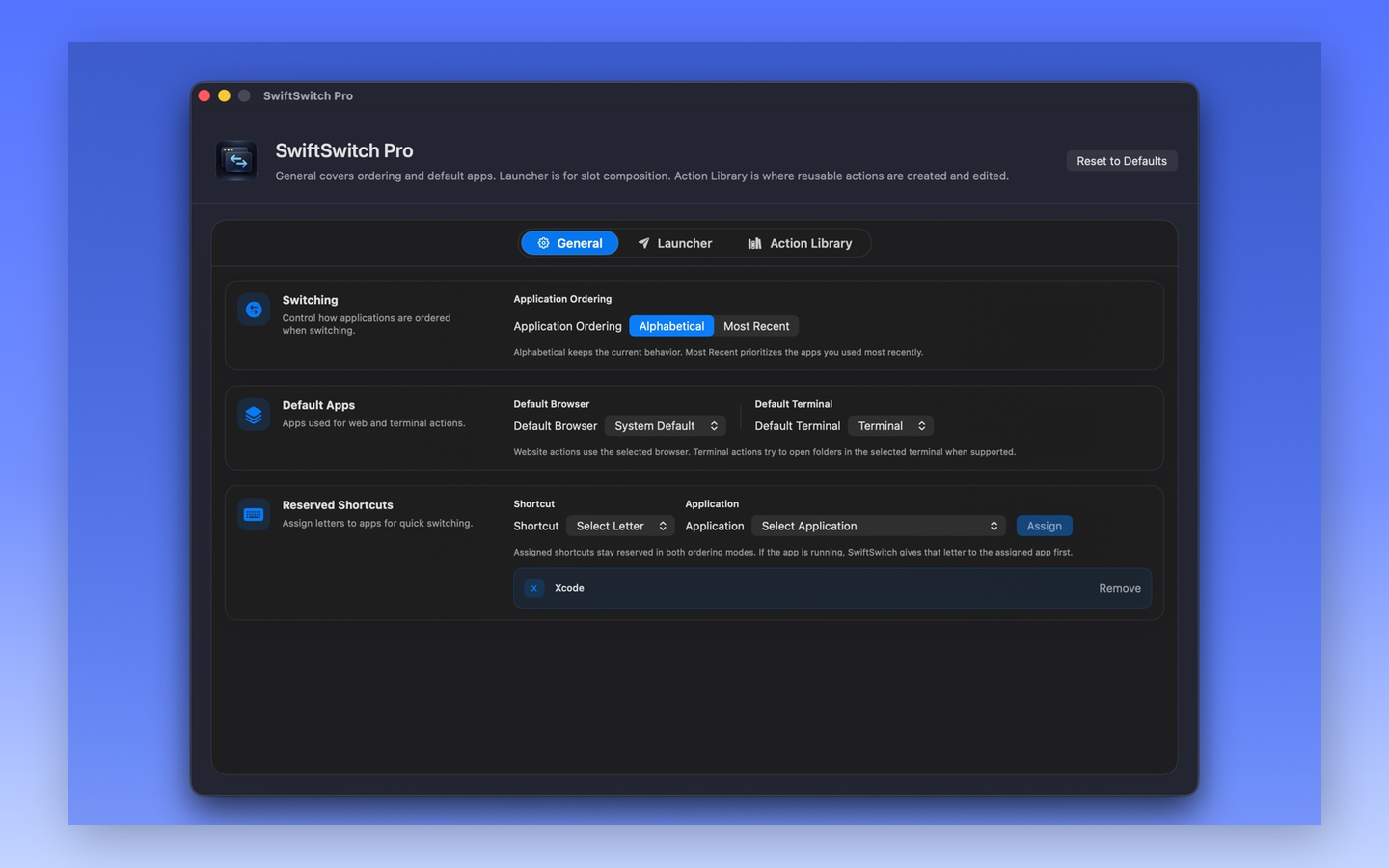 SwiftSwitch Pro settings screenshot